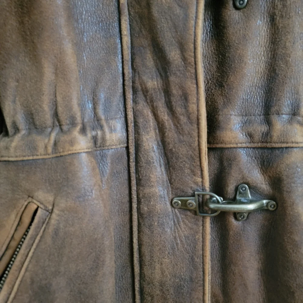Vintage  Di Capra Brown Leather Coat Sz Medium - Picture 4 of 16